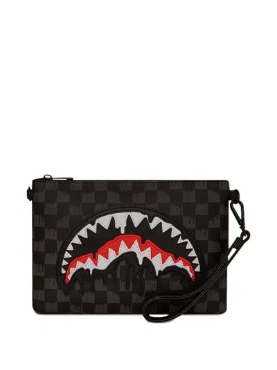 Sprayground Kid Kids' Shark-checkered Shoulder Bag In Black