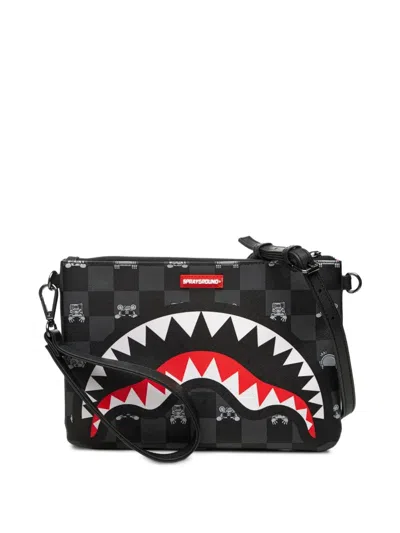 Sprayground Kid Kids' Shark Mouth Checkered Shoulder Bag In Black