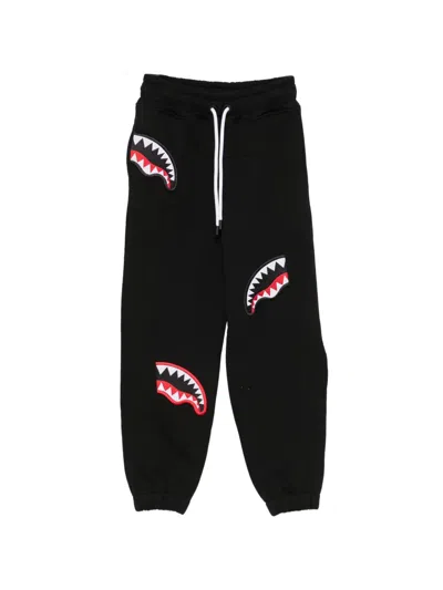 Sprayground Kid Kids' Shark Mouth Patch Track Pants In Black