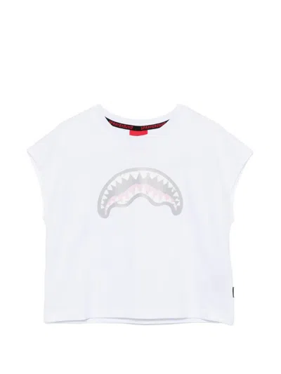 Sprayground Kid Kids' Shark-mouth-print T-shirt In White