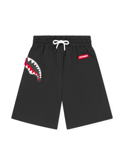 Sprayground Kid Kids' Signature Shark-teeth Print Shorts In Black
