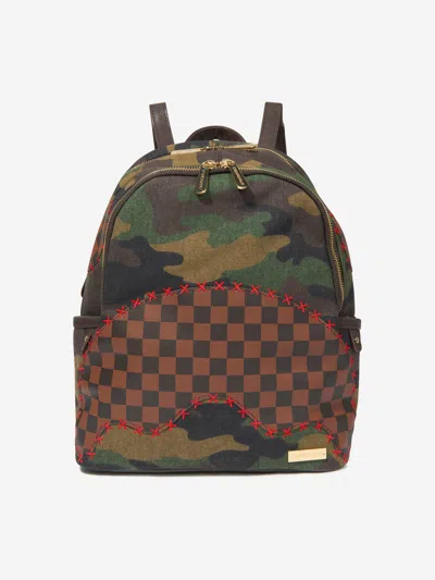 Sprayground Kids Camo Shark Shape Check Savage Backpack In Brown