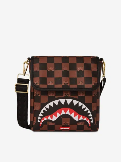 Sprayground Kids Peeking Character Check Messenger Sling Bag In Brown