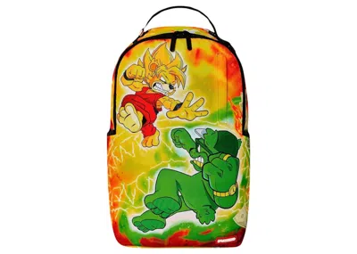 Pre-owned Sprayground Kombat Of The Bears (dlxsr) Backpack In Yellow/green/red