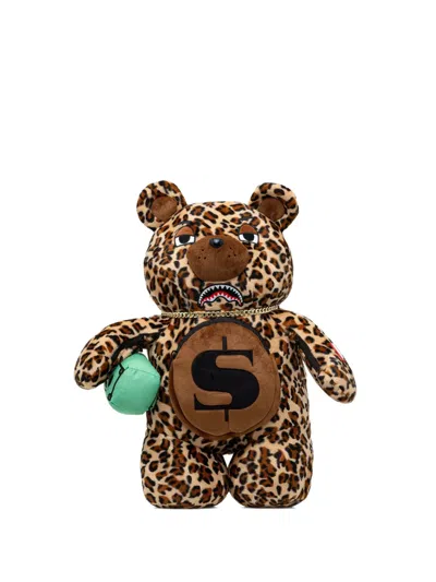 Sprayground Leopard Money Bear Backpack In Brown