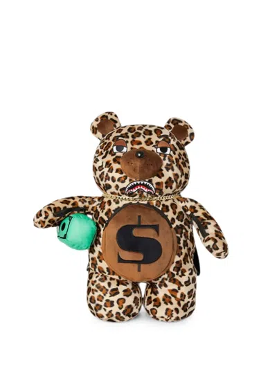 Sprayground Leopard Money Bear Backpack In Brown