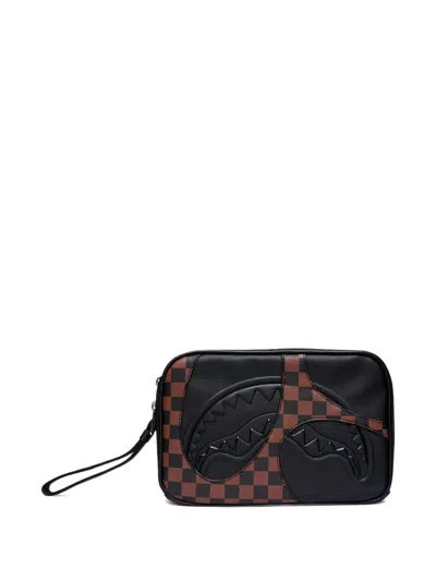 Sprayground Logo-embossed Checkered-pattern Wash Bag In Black