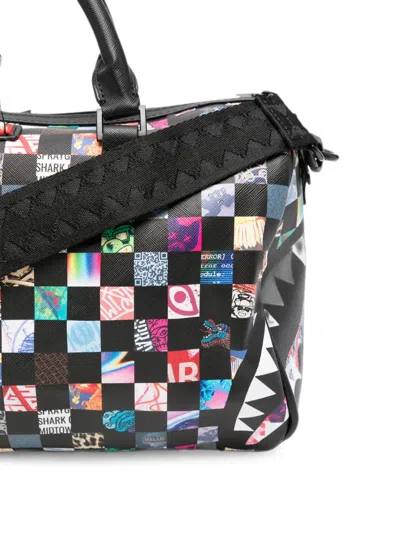 Sprayground Mini Shark Mouth Checkered Duffle Bag In Black