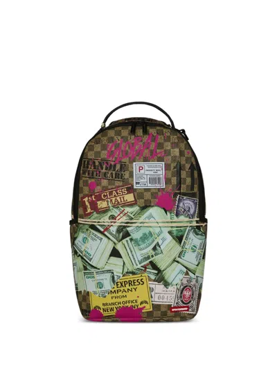 Sprayground Money-print Checkered Backpack In Brown
