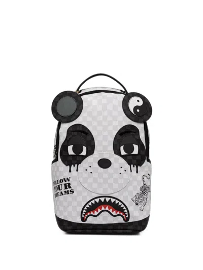 Sprayground Panda-motif Checkerboard-print Backpack In White