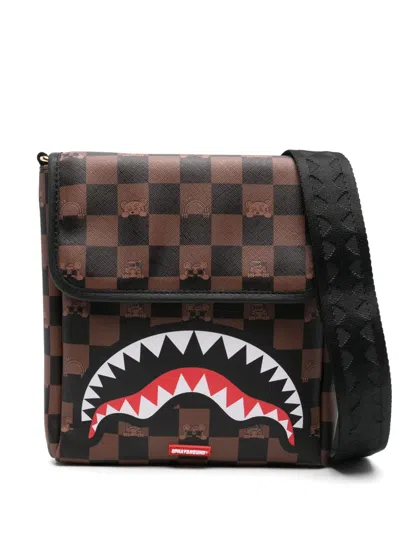 Sprayground Peeking Character-check Messenger Bag In Brown
