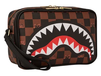 Pre-owned Sprayground Peeking Character Check Toiletry Toiletry In Black Brown