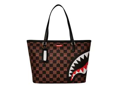 Pre-owned Sprayground Peeking Character Check Tote Tote In Black Brown