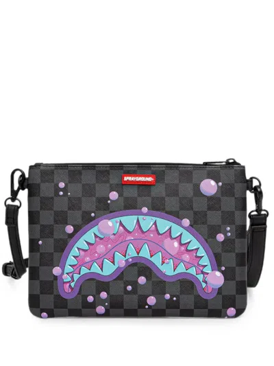 Sprayground Purple Slime Checkered Shark-mouth Clutch Bag In Black