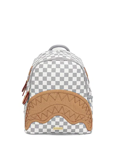 Sprayground Ritz Riviera Savage Check-pattern Shark-mouth Backpack In 화이트