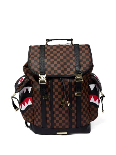 Sprayground Sawtooh Sharks In Paris Monte Ccarlo Check-pattern Backpack In Brown