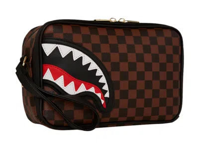 Pre-owned Sprayground Sawtooth Sharks In Paris Toiletry Brick In Brown