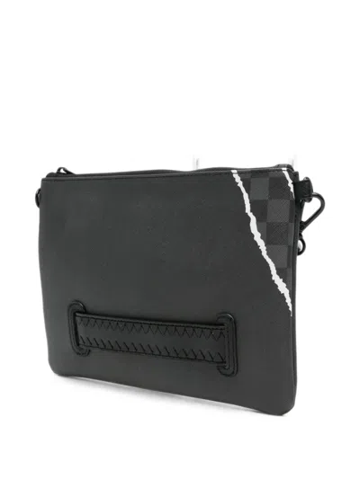 Sprayground Shark Central Checkered Clutch Bag In Black