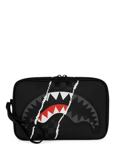 Sprayground Shark Central Checkered Clutch Bag In Black