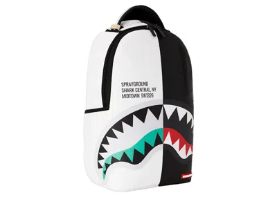 Pre-owned Sprayground Shark Central Inverted Split Dlxsv Backpack In White/black
