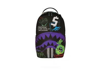 Pre-owned Sprayground Shark Central Stencils Dlxsv Backpack In Black/purple In Multi