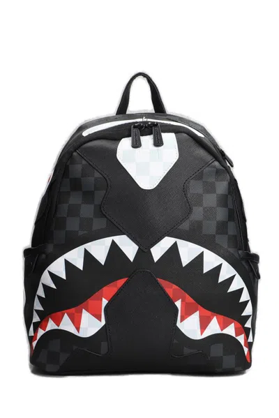 Sprayground Shark Check Printed Zipped Backpack In Black