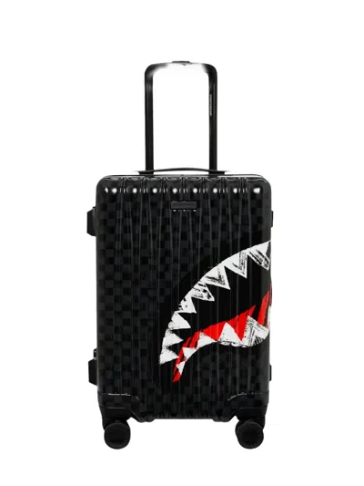 Sprayground Shark-graphic Checkered-pattern Luggage In Black