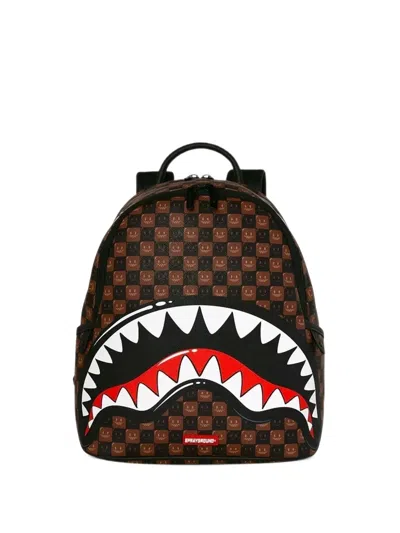Sprayground Shark In Paris Grin & Grind Checkered Backpack In Brown