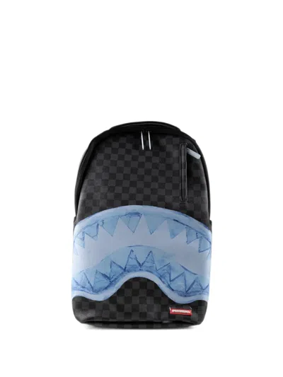 Sprayground Shark Mouth Checkered Backpack In Blue
