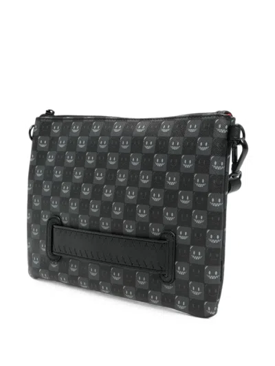 Sprayground Shark Mouth Checkered Clutch Bag In Black