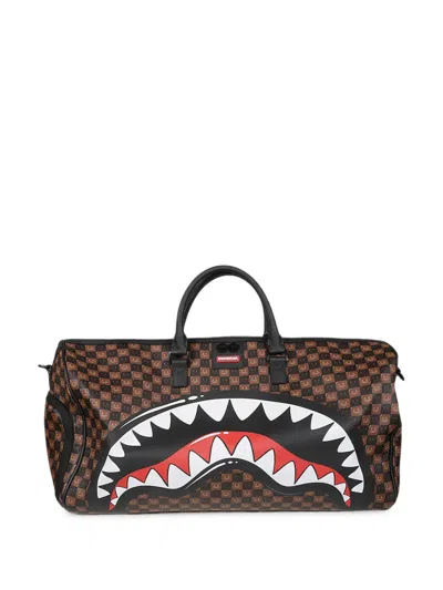 Sprayground Shark Mouth Checkered Holdall In Brown