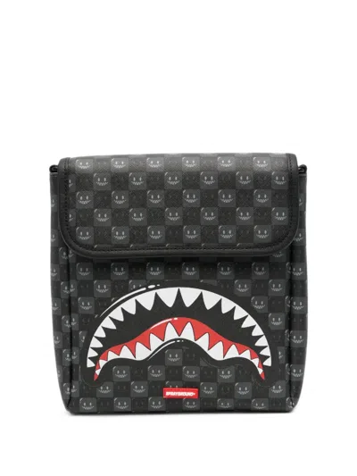 Sprayground Shark Mouth Checkered Messnger Bag In Black