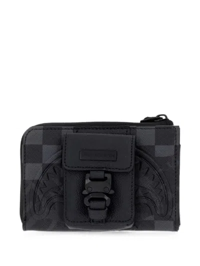 Sprayground Shark Mouth Checkered Wallet In Black