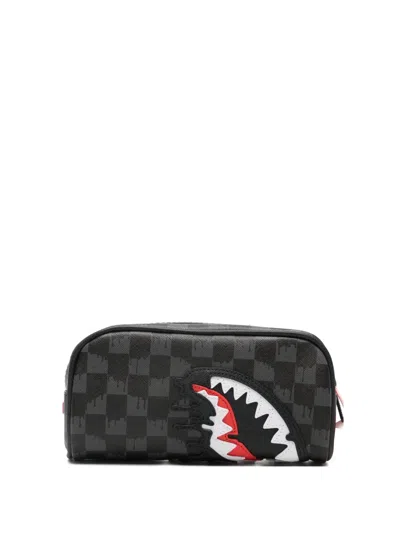 Sprayground Shark-mouth Checkered Wash Bag In Black