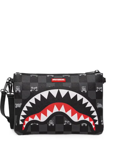 Sprayground Shark Mouth Check-pattern Clutch Bag In Black