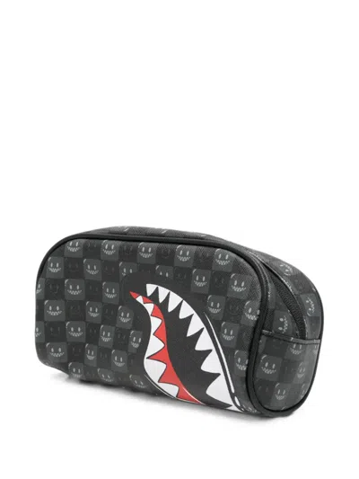 Sprayground Shark Mouth Check-print Pouch In Black