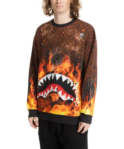 Sprayground Shark On Fire Sweatshirt In Brown