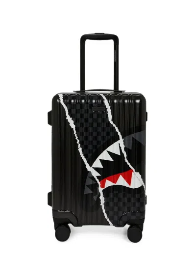 Sprayground Shark Slash Check-pattern Shark-print Carry-on Luggage In Black