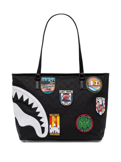 Sprayground Shark-tooth Perforated Tote Bag In Black