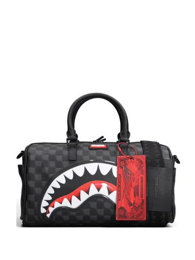 Sprayground Shark-mouth Checkered Duffle Bag In Black