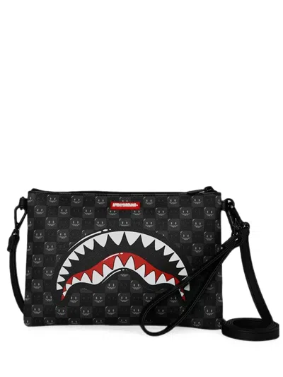 Sprayground Shark-print Checkered Clutch Bag In Black