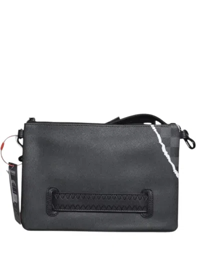 Sprayground Shark-print Checkered Clutch Bag In Black