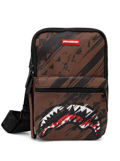 Sprayground Shark-print Smeared Shoulder Bag In Brown