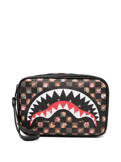 Sprayground Shark-print Wash Bag In Black