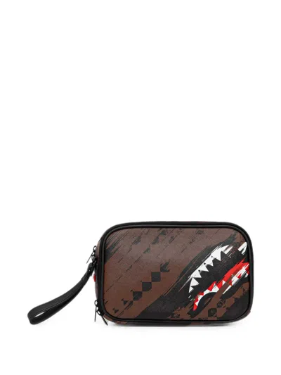 Sprayground Shark-print Zip-around Wash Bag In Brown