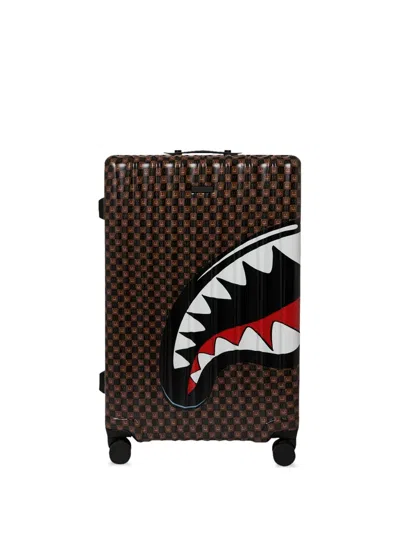 Sprayground Sharks In Paris Bubble-check Luggage In Brown