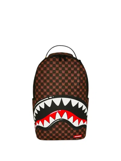 Sprayground Sharks In Paris Check Backpack In Brown
