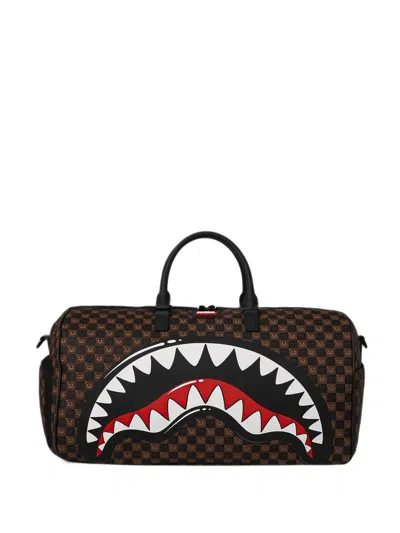 Sprayground Sharks In Paris Check Duffle Bag In Brown