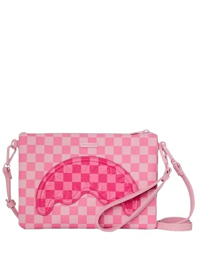 Sprayground Sharks In Paris Checkered Clutch Bag In Pink