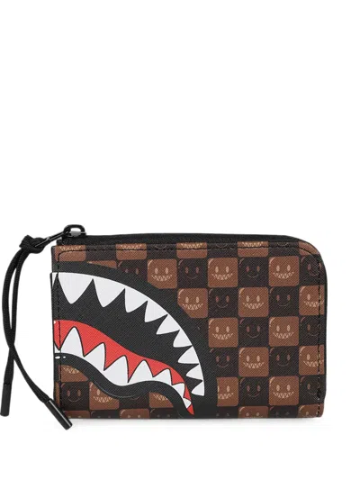 Sprayground Sharks In Paris Checkered Wallet In Brown